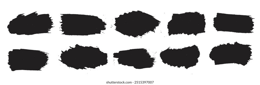 Ink paint black brush stroke splatter set design 