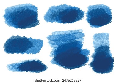 Ink paint blue brush stroke splatter set design