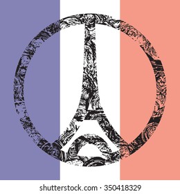 Ink an paint illustration of Eiffel tower symbol on French trico