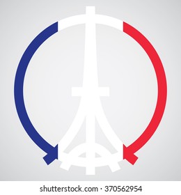 Ink an paint illustration of Eiffel tower symbol on French flag