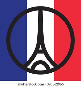 Ink an paint illustration of Eiffel tower symbol on French flag