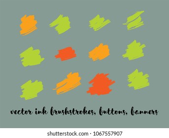 Ink Paint Vector Painted Backgrounds. Bright Colored Brushstrokes, Graffiti Textures Set. Artistic Colorful Button Collection. Grunge Dirty Vector Painted Backgrounds. Paintbrush Smeared Border.