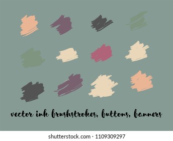 Ink Paint Vector Painted Backgrounds. Bright Colored Brushstrokes, Nice Textures Set. Artistic Colorful Button Collection. Creative, Artistic Vector Painted Backgrounds. Acrylic Paintbrush Smears.