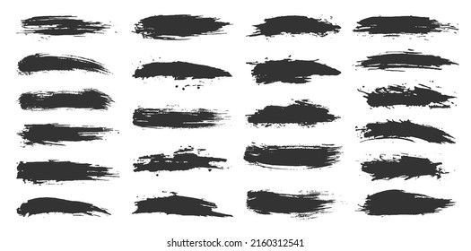 Ink paintbrush grunge texture black silhouette set. Dab paint dirty ripped shape brush element backdrop text print fabric ad sign business card. Pattern dry cup marker texture caligraphy line isolated