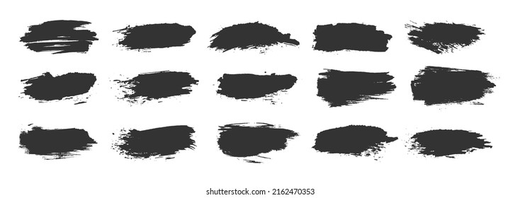 Ink paintbrush grunge texture black silhouette set. Dab paint dirty ripped shape brush element backdrop text print fabric ad sign business card. Pattern dry cup marker texture caligraphy line isolated