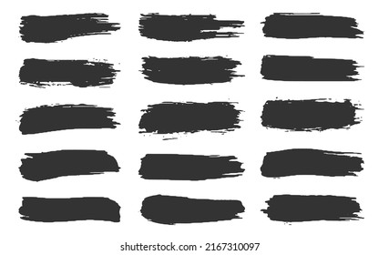 Ink paintbrush grunge thick line black stamp set. Dab paint dirty ripped shape brush element backdrop text print fabric ad sign business card. Pattern dry cup marker texture caligraphy line isolated