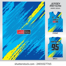 diseño de patrón amarillo azul pintado de tinta, ilustración, fondo textil para camiseta deportiva, camiseta camiseta de fútbol burlón para club de fútbol. vista frontal coherente