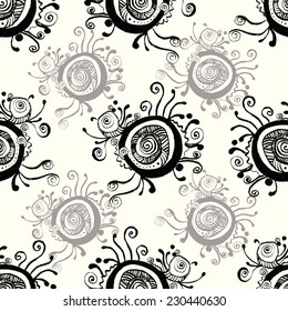 Ink painted seamless pattern with pastel abstract ornament elements. Card design