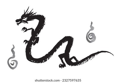 Ink painting of a dragon with simple brush strokes