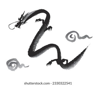 Ink painting of a dragon with simple brush strokes