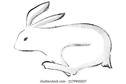 Ink painting, line drawing of a running rabbit