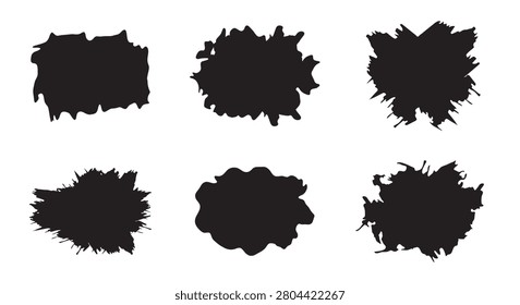 Ink paintstroke splashes set with bold black vector silhouettes, grunge edges and varied shapes for graphic design backgrounds