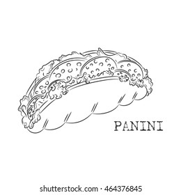 Ink panini sketch isolated on white background. Italian sandwich vector. Famous italian food design - ink panini vector.