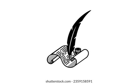  Ink and paper pen, symbol of poetry, literature, high quality vector