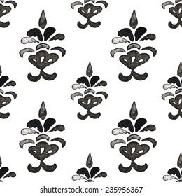 Ink pattern. Damask seamless pattern. Vector illustration.