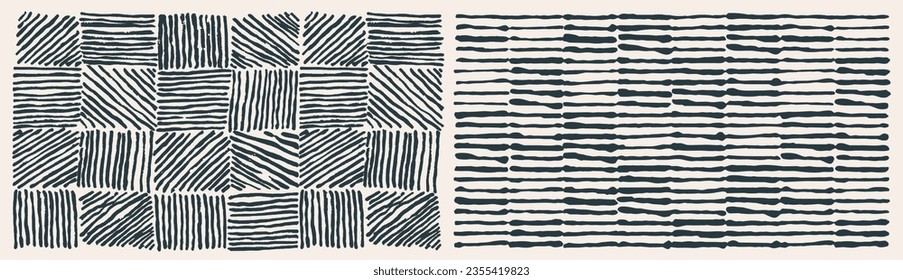 Ink Pattern. Graphic Drawing Brush Texture. Indigo tie dye. Stripe Line Background. Geometric Textured Repeat Pattern. Textile Print. Cover Bed Sheet Print. Modern Trendy Monochrome.