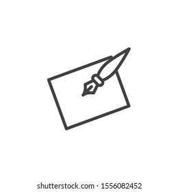 Ink pen and blank paper line icon. linear style sign for mobile concept and web design. Paper sheet and fountain pen outline vector icon. Writing form symbol, logo illustration. Vector graphics