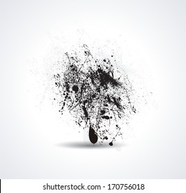Ink pen and ink blot on the white background 