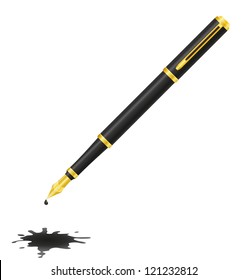 ink pen and blot vector illustration isolated on white background