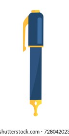 Ink pen with blue body and golden writing elements vector illustration isolated on white background. Exclusive ballpoint tool for making signatures