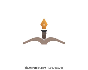 Ink pen and a book for logo design illustration, education symbol