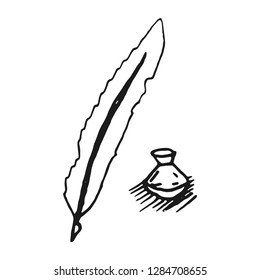 ink pen and bottle vector doodle sketch isolated on white backgr