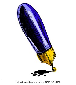 Ink pen cartoon sketch vector illustration in doodle style