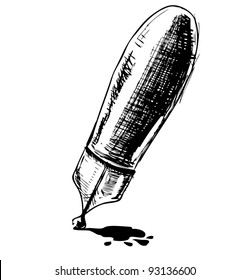 Ink pen cartoon sketch vector illustration in doodle style