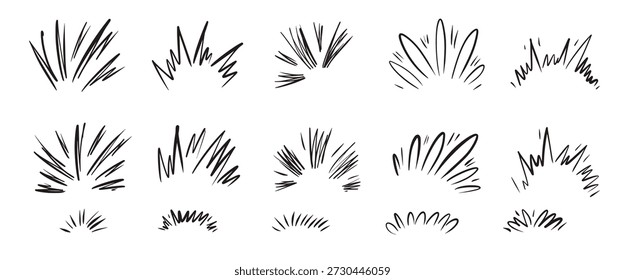 Tintenstift doodle star blinkle, funkelt mit Comic-Strahlen, Burst-Effekt. Handgefertigte grafische Elemente fügen spielerische Explosionsenergie für Manga-Illustrationen, dynamisches Kinderdesign hinzu. Vektorfeuerwerk einzeln.