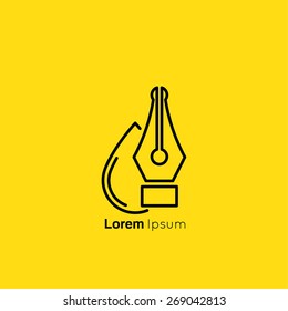 Ink pen and a drop. abstract vector logo design template. 
