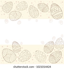 Ink pen easter eggs with doodle ornament. Vector illustration. Spring holiday card. Perfect for greeting card, invitation, postcard, print.