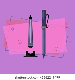 Ink pen flat illustration. Writing instrument, pencil, office supplies. Painting concept. Vector illustration can be used for topics like business, stationary, creativity