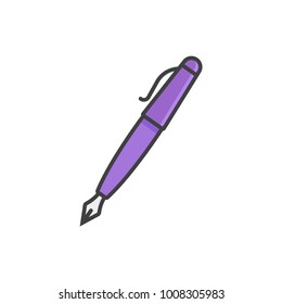 Ink pen flat line colored icon.