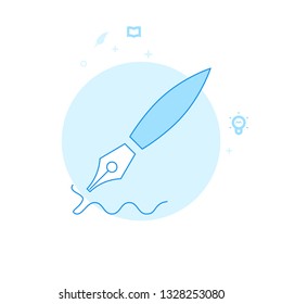 Ink Pen Flat Vector Icon. Writing, Authors or Education Related Illustration. Light Flat Style. Blue Monochrome Design. Editable Stroke. Adjust Line Weight. Design with Pixel Perfection.