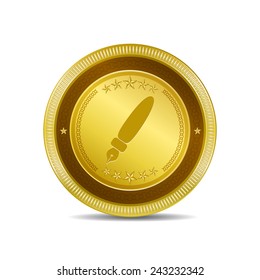 Ink Pen Golden Vector Icon Button