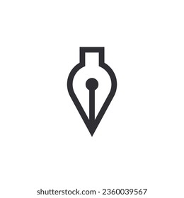 Ink pen. Goose feather. Bird nib. Logo template. Black feather. Quill feather. Bird plume. Ink pen icon. Literature symbol. Writer's. Poet icon. Quill icon. Feather silhouette. ink pot. Retro pen logo