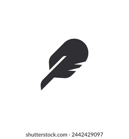 Ink pen. Goose feather. Bird nib. Logo template. Black feather. Quill feather. Bird plume. Ink pen icon. Literature symbol. Writer's. Poet icon. Quill icon. Feather silhouette. Edit sign. Description