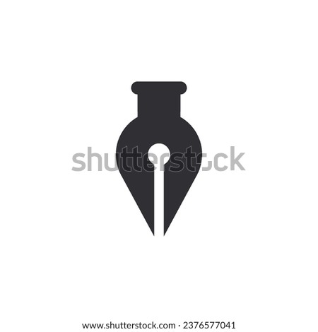 Ink pen. Goose feather. Bird nib. Logo template. Black feather. Quill feather. Bird plume. Ink pen icon. Literature symbol. Writer's. Poet icon. Quill icon. Feather silhouette. ink pot. Retro pen logo