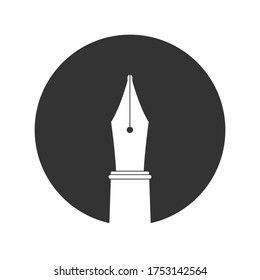 Ink pen graphic icon. Ink nib sign in the circle isolated on white background. Fountain pen symbol. Vector illustration