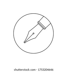 Ink pen graphic icon. Ink nib sign in the circle isolated on white background. Fountain pen symbol. Vector illustration