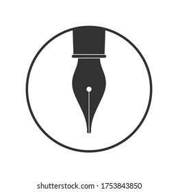 Ink pen graphic icon. Ink nib sign in the circle isolated on white background. Fountain pen symbol. Vector illustration