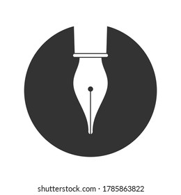 Ink pen graphic icon. Ink nib sign in the circle isolated on white background. Fountain pen symbol. Vector illustration