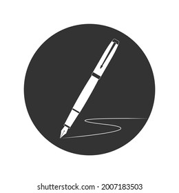 Ink pen graphic icon. Ink nib sign in the circle isolated on white background. Fountain pen symbol. Vector illustration