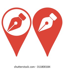 Ink pen Icon Isolated on red Background.