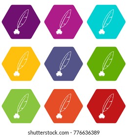 Ink with pen icon set many color hexahedron isolated on white vector illustration