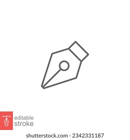 Ink pen icon. Simple outline style. Fountain, calligraphy tool, nib, write, letter, old, classic concept. Thin line symbol. Vector illustration isolated on white background. Editable stroke EPS 10.