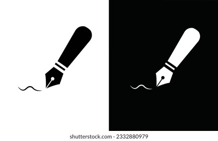 Ink pen icon vector. Ink pen vector in silhouette style. School supplies icon vector. Back to school concept. Learning and education icon. Flat vector in black and white.