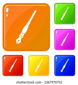Ink pen icons set collection vector 6 color isolated on white background