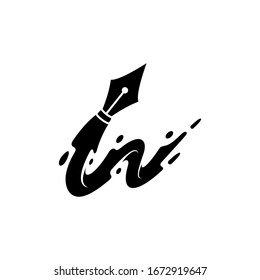 Logo-Design von Buchstaben w und Stift. Einfache Wohnung. Blendet die Vektorillustration mit dem schwarzen Farblogo ein.