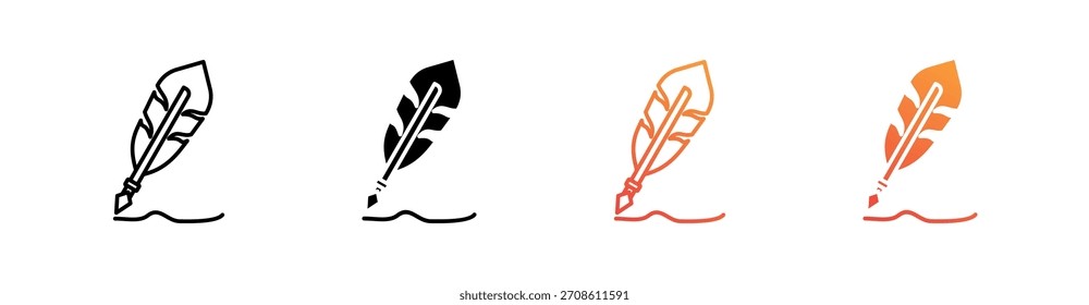 Conjunto de iconos de estilo múltiple de pluma de tinta